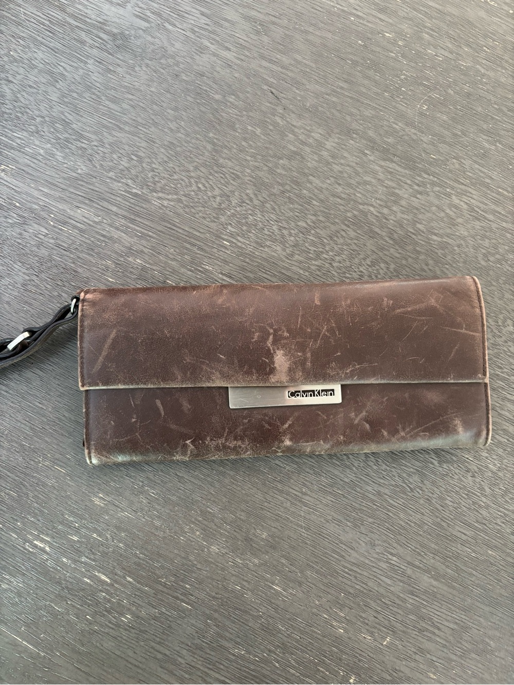 Calvin Klein Leather Wristlet Clutch Wallet - Brown